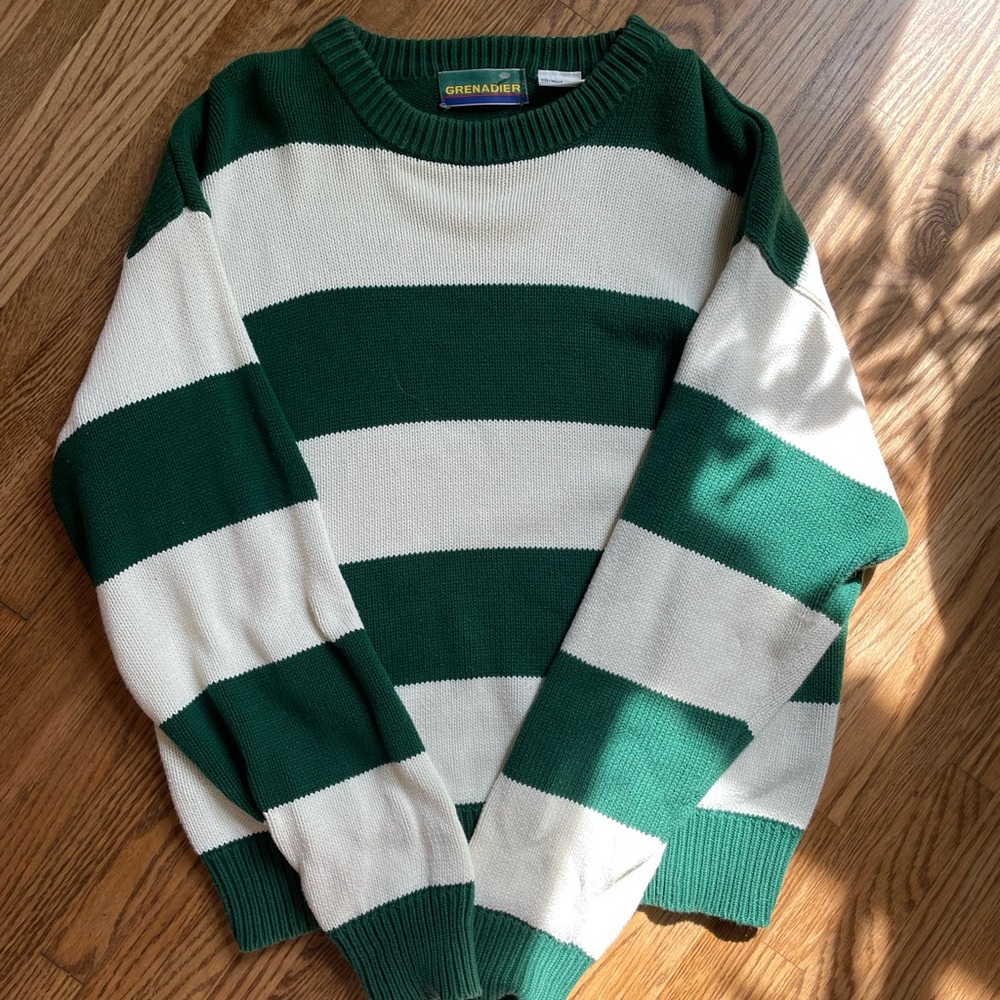 Men’s Green and Cream Striped Cotton Sweater size M